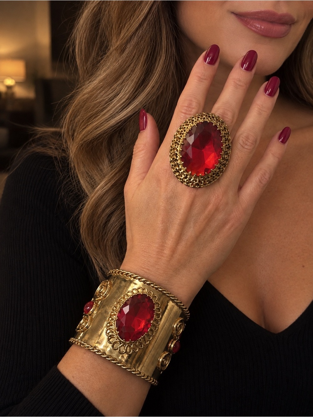 Vintage Queen of Hearts Red Statement Jewelry Set Oversized